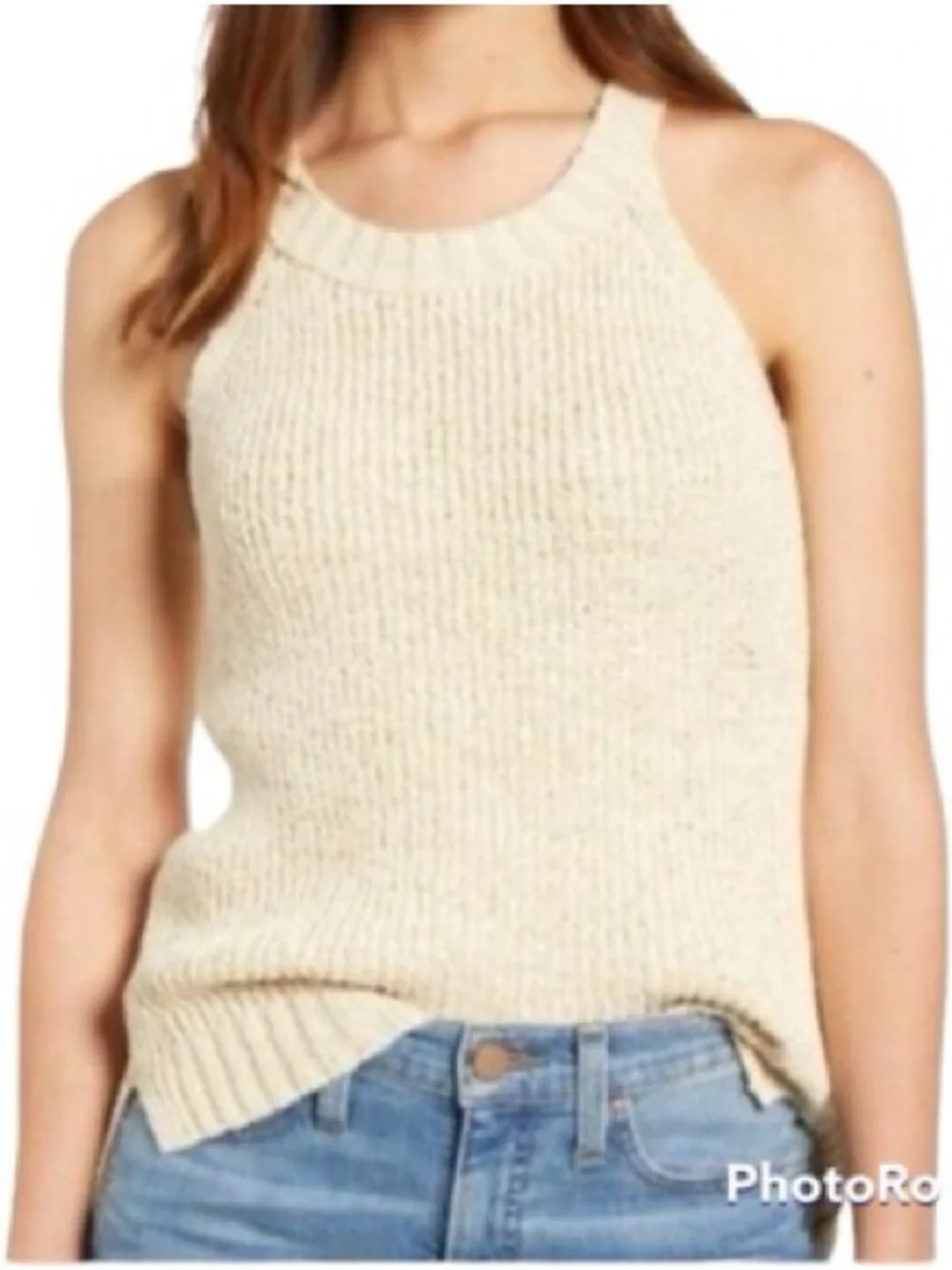 J. Crew Montauk High Neck Textured Swearer Tank Cream Knit Halter-Style XS new